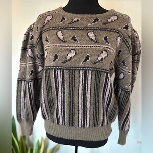 Vintage Woodward & Lothrop Italian made puff sleeved paisley wool blend sweater